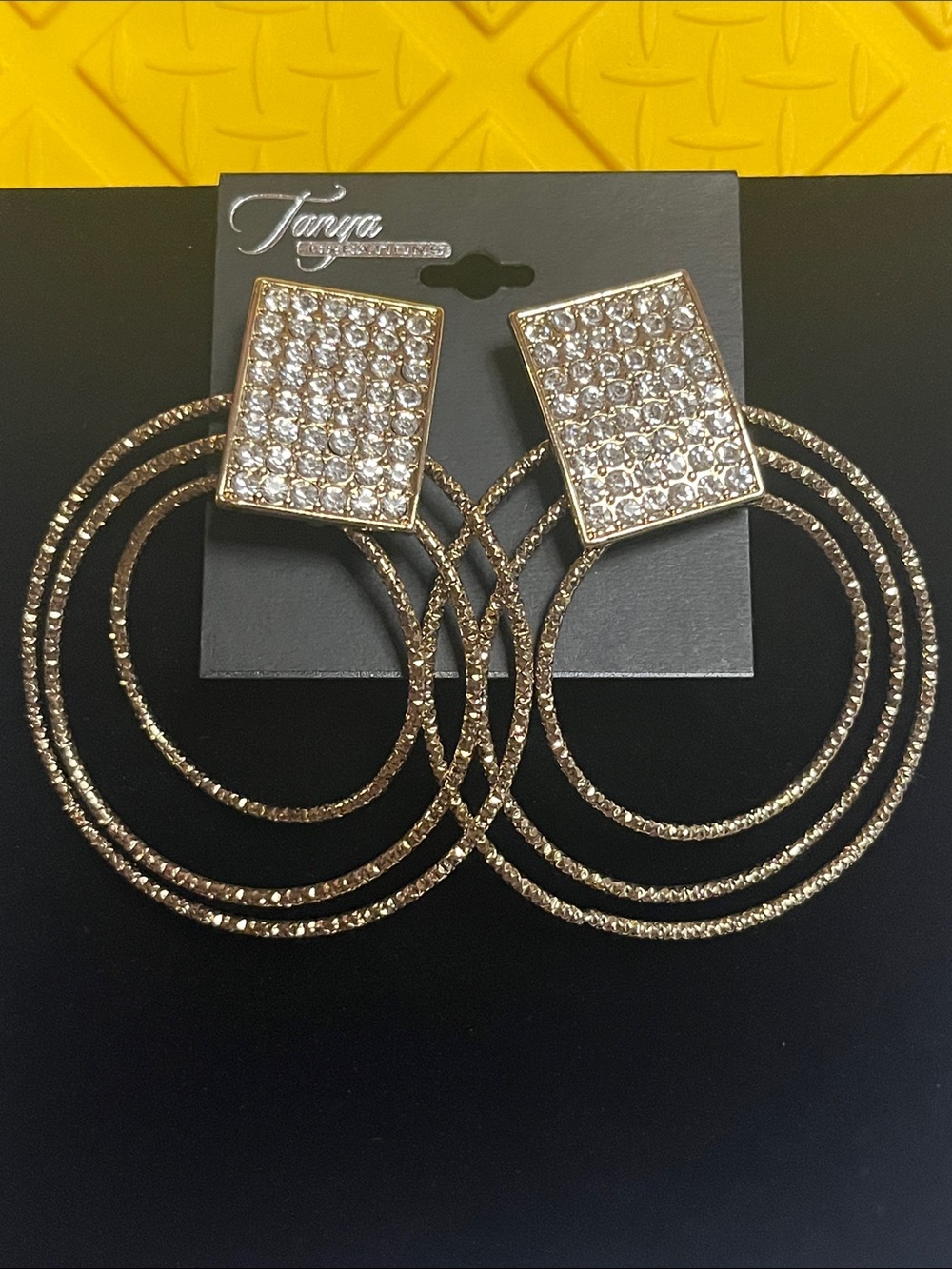 Signature Gold Pave Square & Triple Hoop Earrings